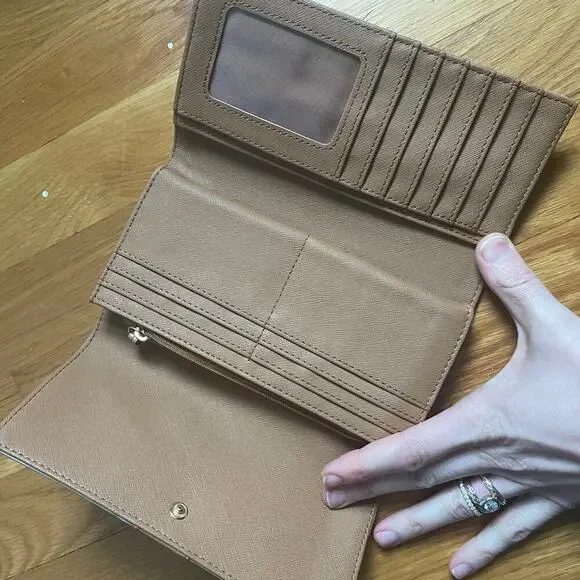 Fossil Sydney Flip Clutch Black Stripe Wallet Minimalist Preppy Leather - Picture 6 of 7